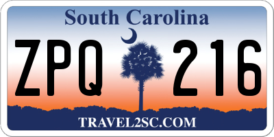 SC license plate ZPQ216