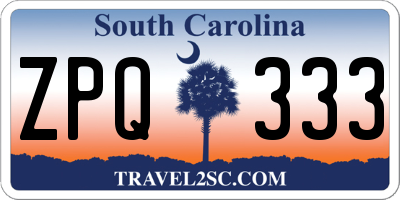 SC license plate ZPQ333
