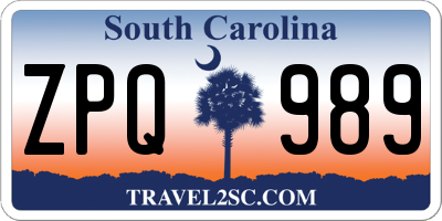 SC license plate ZPQ989