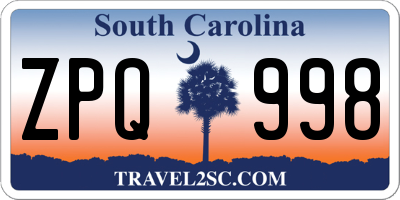 SC license plate ZPQ998