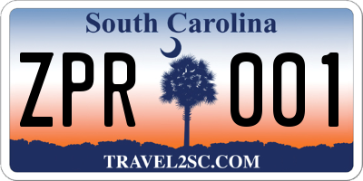 SC license plate ZPR001