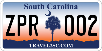 SC license plate ZPR002
