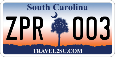 SC license plate ZPR003