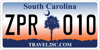 SC license plate ZPR010