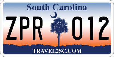 SC license plate ZPR012
