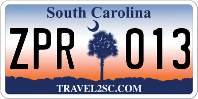 SC license plate ZPR013