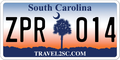 SC license plate ZPR014