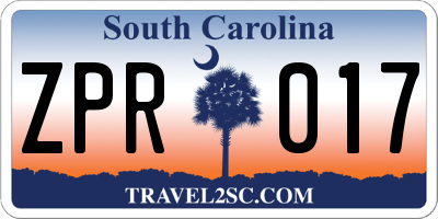 SC license plate ZPR017