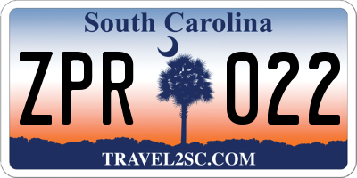 SC license plate ZPR022
