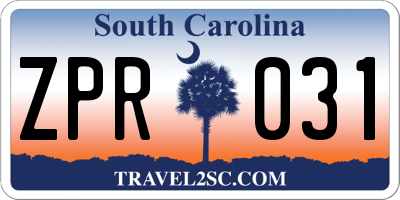 SC license plate ZPR031