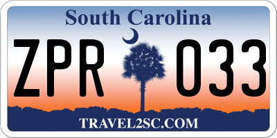 SC license plate ZPR033
