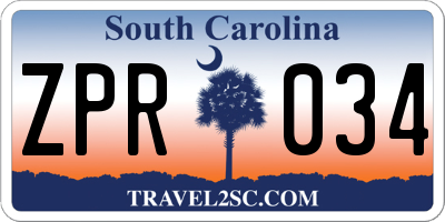 SC license plate ZPR034