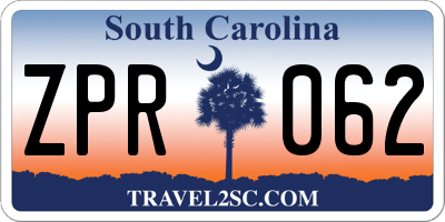 SC license plate ZPR062