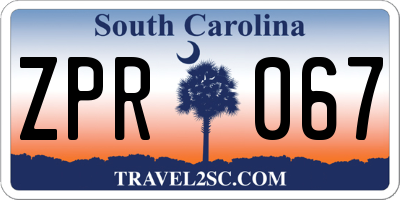 SC license plate ZPR067