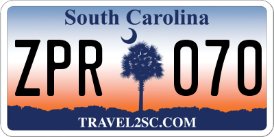 SC license plate ZPR070