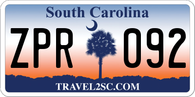 SC license plate ZPR092