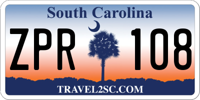 SC license plate ZPR108