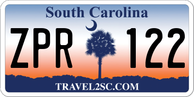 SC license plate ZPR122