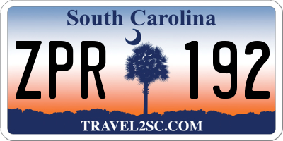 SC license plate ZPR192