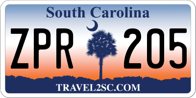 SC license plate ZPR205