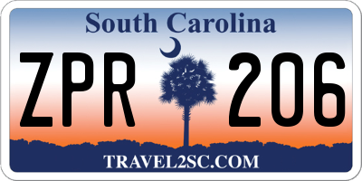 SC license plate ZPR206
