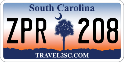 SC license plate ZPR208