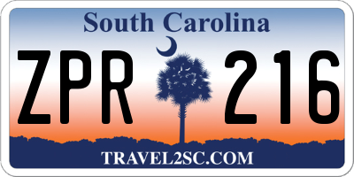 SC license plate ZPR216