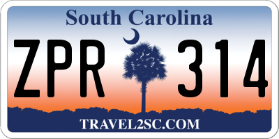 SC license plate ZPR314