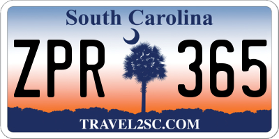 SC license plate ZPR365