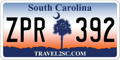 SC license plate ZPR392