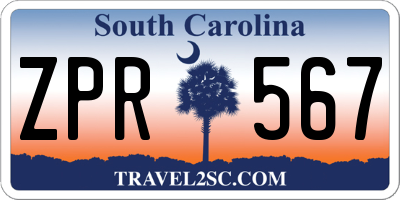 SC license plate ZPR567