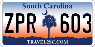 SC license plate ZPR603