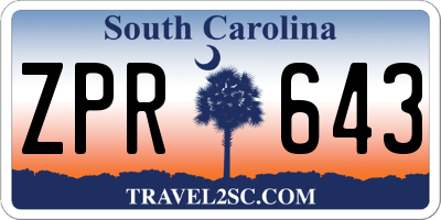 SC license plate ZPR643