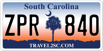 SC license plate ZPR840