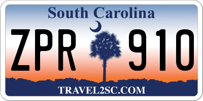 SC license plate ZPR910