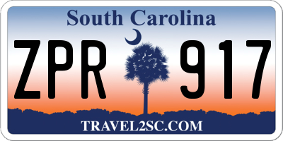 SC license plate ZPR917