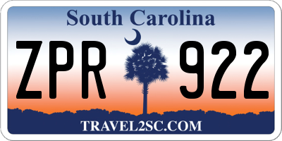 SC license plate ZPR922