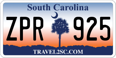 SC license plate ZPR925