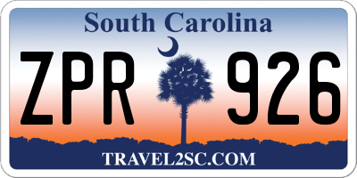 SC license plate ZPR926