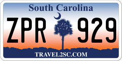 SC license plate ZPR929
