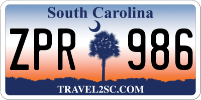 SC license plate ZPR986