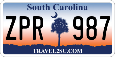 SC license plate ZPR987