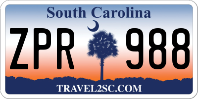 SC license plate ZPR988
