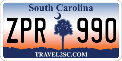 SC license plate ZPR990