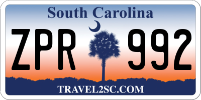 SC license plate ZPR992