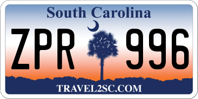 SC license plate ZPR996