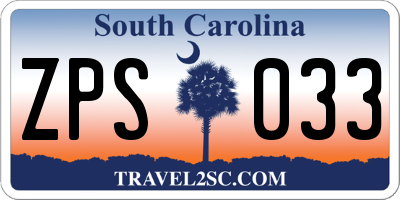 SC license plate ZPS033
