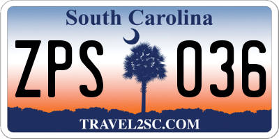 SC license plate ZPS036