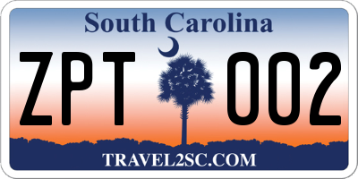 SC license plate ZPT002