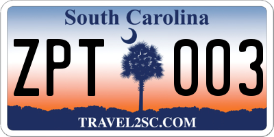 SC license plate ZPT003